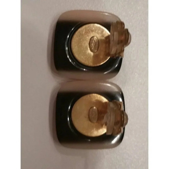 Vintage Authentic Chanel Logo Necklace &  Square Clip Earrings Set ~ Signature - Picture 8 of 11